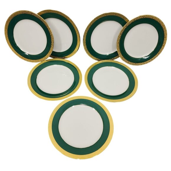 Vintage 1991 ROYAL GALLERY GOLD BUFFET 7 Pcs Salad/Accent Plate Green Gold 8.5"